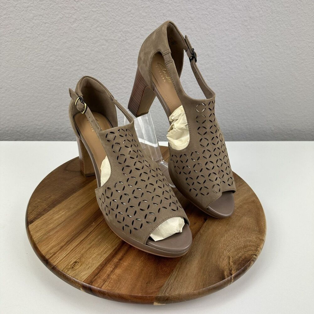Clarks Artisan Sandals Jenness Energy Peep Toe Shoes‎ Womens 10 Brown Strappy